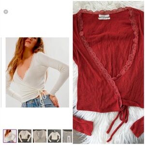 Urban Outfitters Ribbed Lace Trim Wrap Top